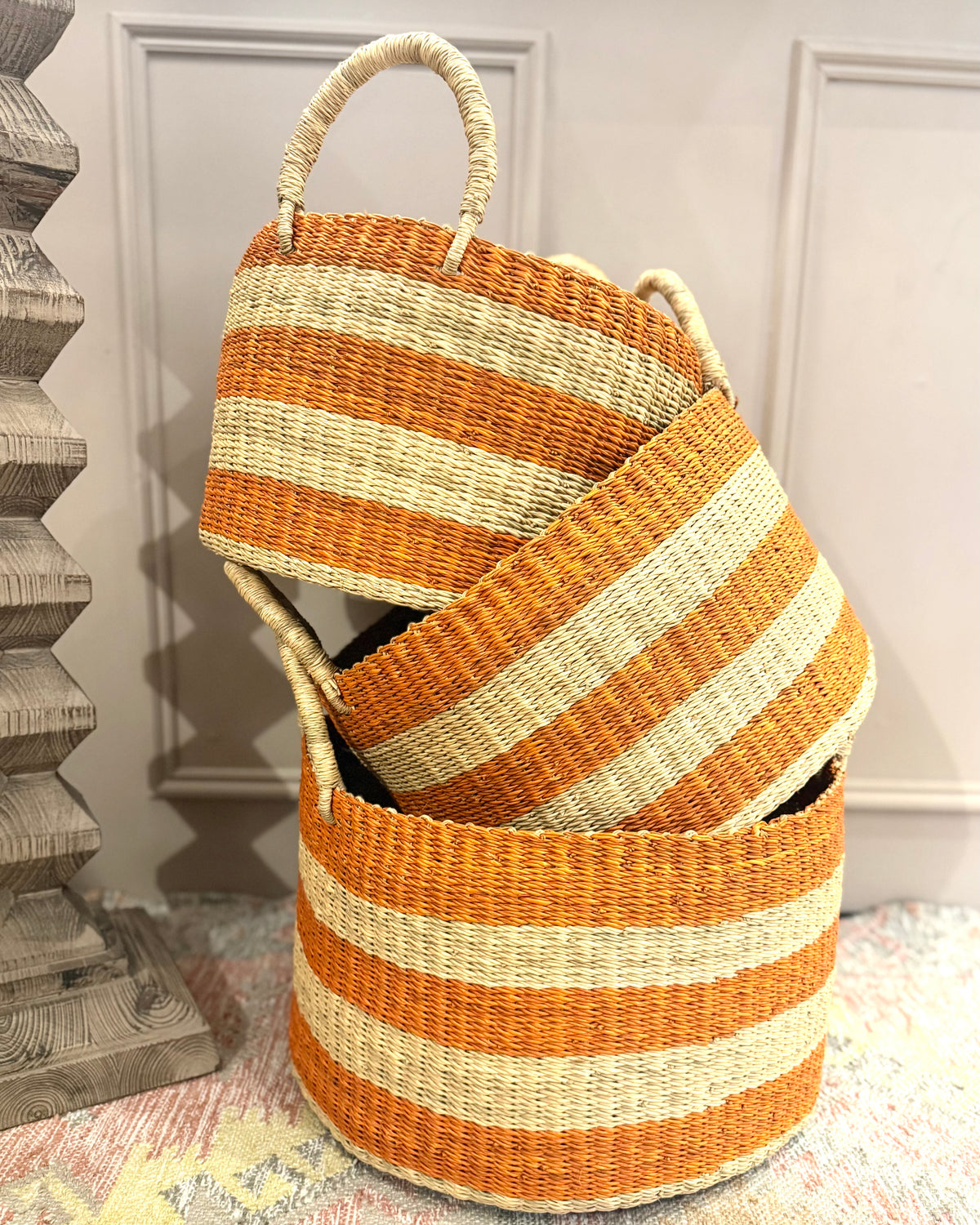 Half Laundry Basket | Orange Stripe