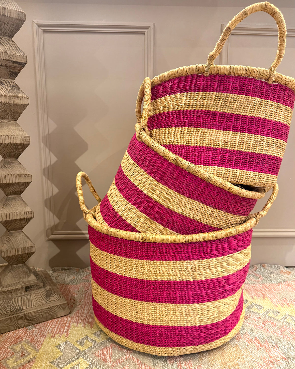 Half Laundry Basket | Pink Stripe