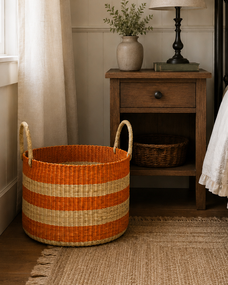 Half Laundry Basket | Orange Stripe