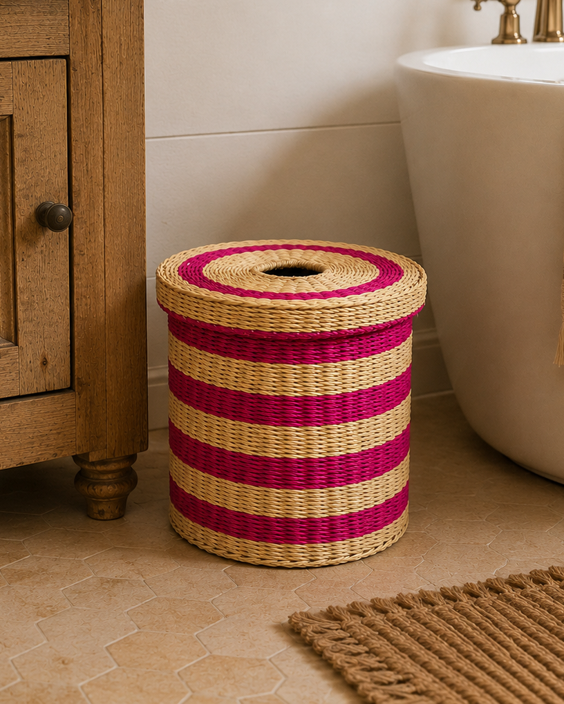 Waste Paper Basket | Pink Stripe